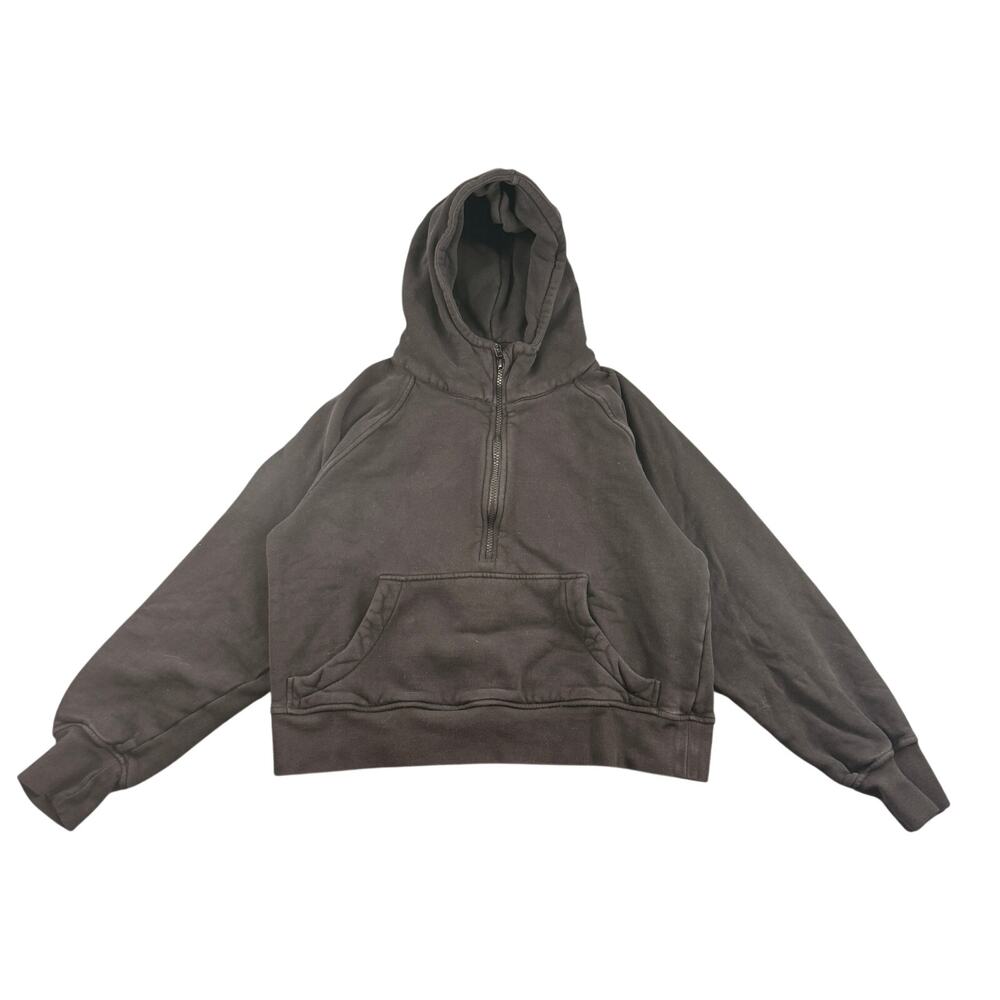Quince Organic Heavyweight Fleece Cropped Half Zip Hoodie Women's XS